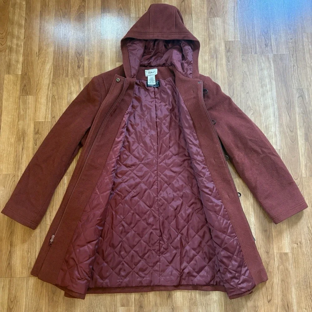 LL Bean Bellandi Italy Lambswool Duffle Coat Insulated Hickory Toggle SZ 18 Reg